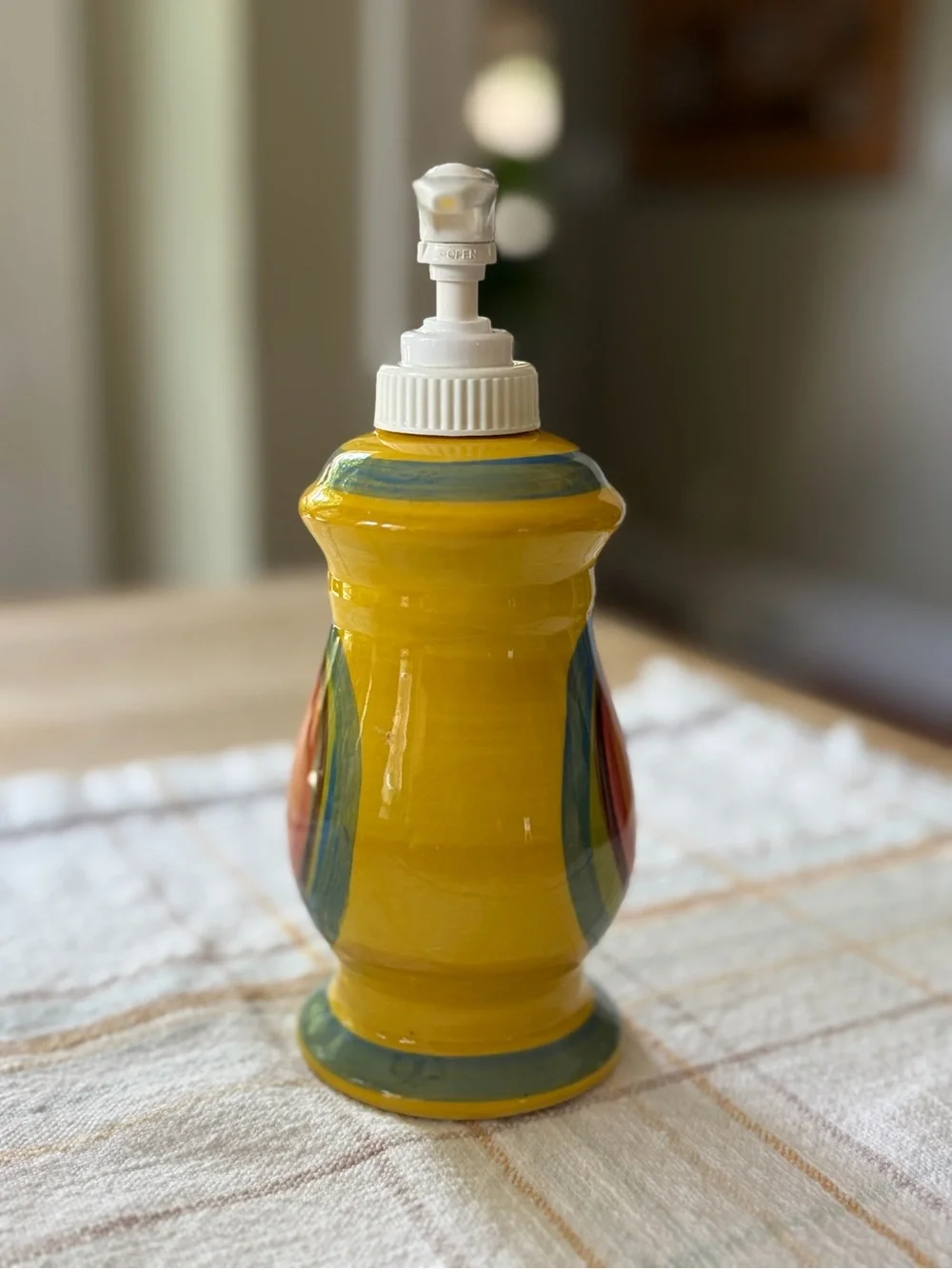 Gail Pittman “Creation Yellow” Ceramic Soap Dispenser with Multicolor Ring 2001